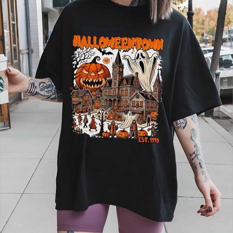 Comfort Colors Vintage Halloweentown Women's Short Sleeve Casual Cotton Graphic Tshirt Est 1978 Halloween Design Hoodie,...