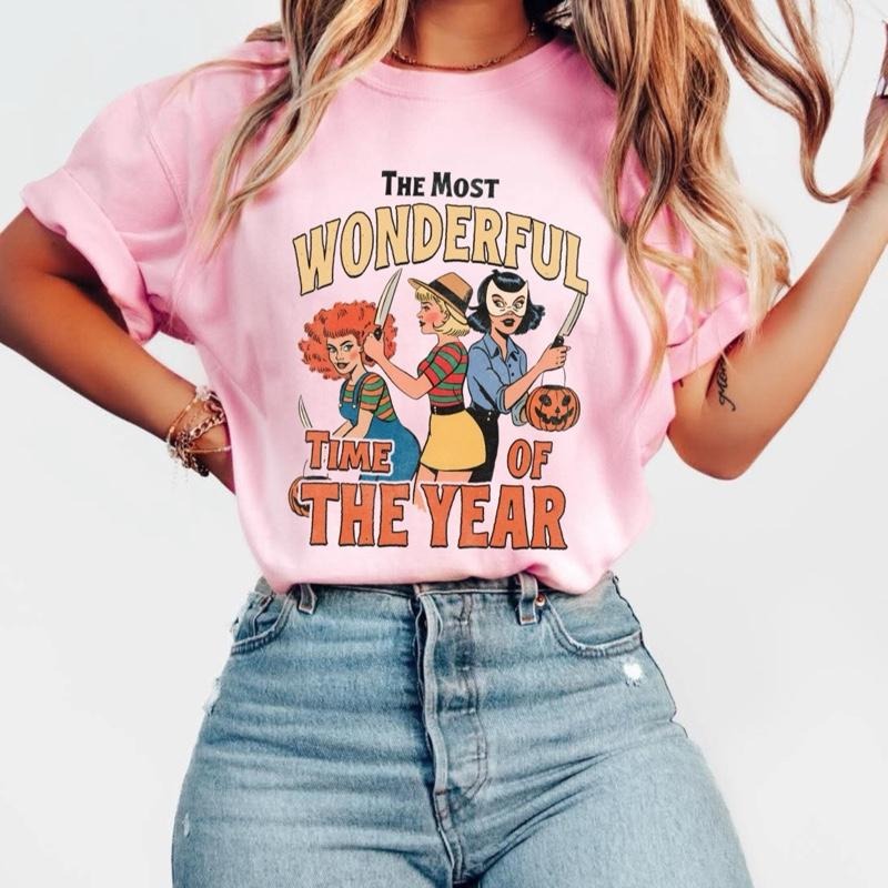 Comfort Colors Vintage Pink T-Shirt with "The Most Wonderful Time of the Year" Graphic Design for Halloween
