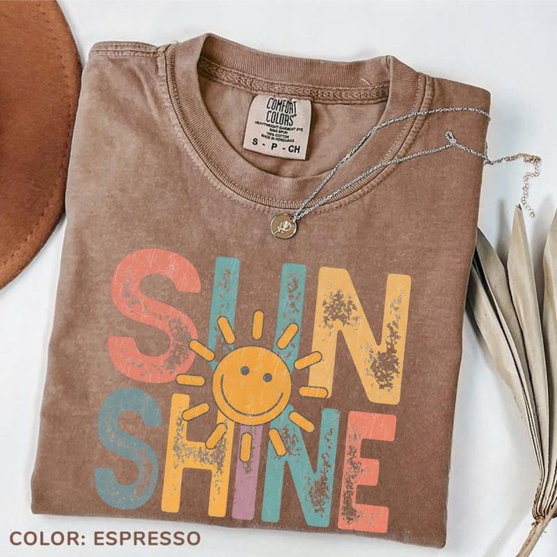 Comfort Colors Vintage Sunshine T-Shirt, Hello Sunshine T-Shirt, Retro Beach Vacation T-Shirts, Beachy Vibes Tee, Retro...