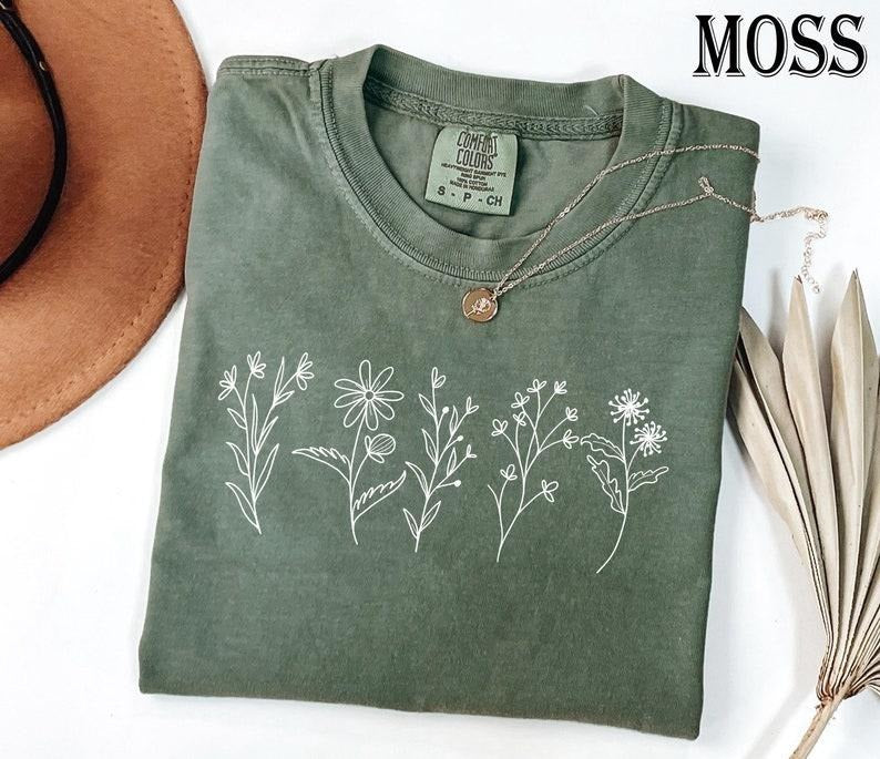 Comfort Colors Wildflower T-shirt, Floral Cottagecore Tshirt, Botanical Shirt, Flower T-shirt, Nature Tee, Women's Tees,...