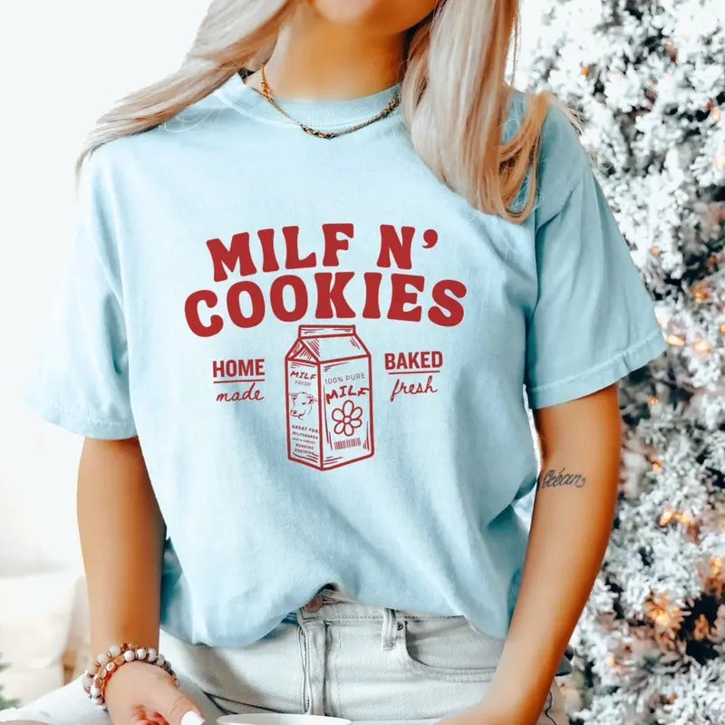 Comfort Colors Women's Christmas Milf N Cookies Short Sleeve Cotton Graphic T-Shirt Hoodie, Sweatshirt | GrindPrints.com