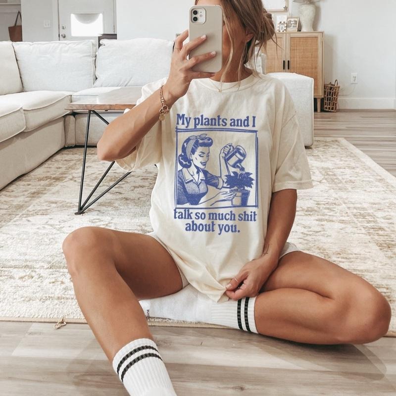 Comfort Colors Women's My Plants and I Short Sleeve Casual Cotton Graphic T-Shirt with Graphic Print, Ideal for Womenswear