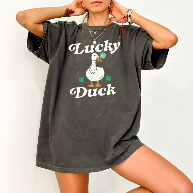 Comfort Funny Lucky Duck T-Shirt, Funny St Patrick's Tee, St Patty's Shirt, Irish Party T-Shirt, Woman Irish Clothing,...