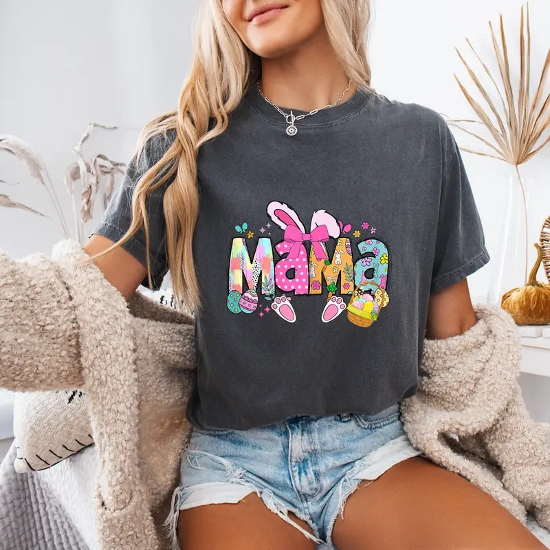 Comfort Mama Coquette Bow Bunny Easter Funny Mom Mommy Happy Easter T-Shirt Hoodie, Sweatshirt | GrindPrints.com