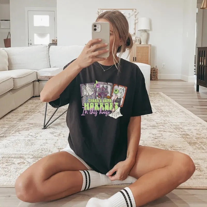 Comfort colors horrors in this house short sleeve casual cotton graphic tee Hoodie, Sweatshirt | GrindPrints.com