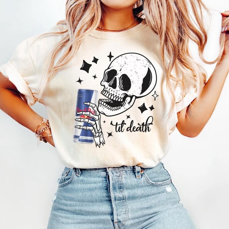 Comfort colors skeleton til death womens short sleeve casual cotton graphic tshirt Hoodie, Sweatshirt | GrindPrints.com