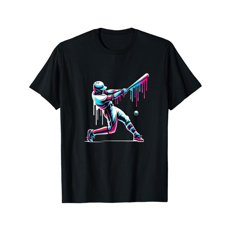 Comfortable Four Season Baseball Player'S Oil Paint Drops Print Casual Round Neck Short Sleeve Cotton Made Usa T-Shirts, Hoodie, Sweatshirt