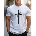 Comfy Cross Print Short Sleeve Tee - Men's Casual T-Shirts - Elastic Crew Neck, Breathable, Moisture-Wicking,...