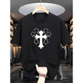 Comfy Men's Casual Short Sleeve Round Neck T-shirt, Stylish Crosses Pattern Print Outdoor Top For Summer Made in USA...