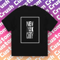 NYC Fanatic! 'New York City' Gradient Tee |   Minimalist White Text & Purple-Pink-Orange Clash |   Urban Chic essential...
