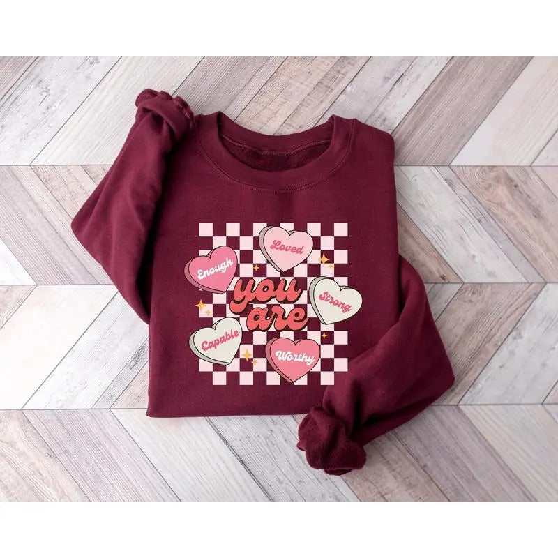 Conversation Hearts Sweatshirt, I Love You Shirt, Heart Candy Shirt, Cute Valentines Sweater, Be Mine Sweatshirt,...