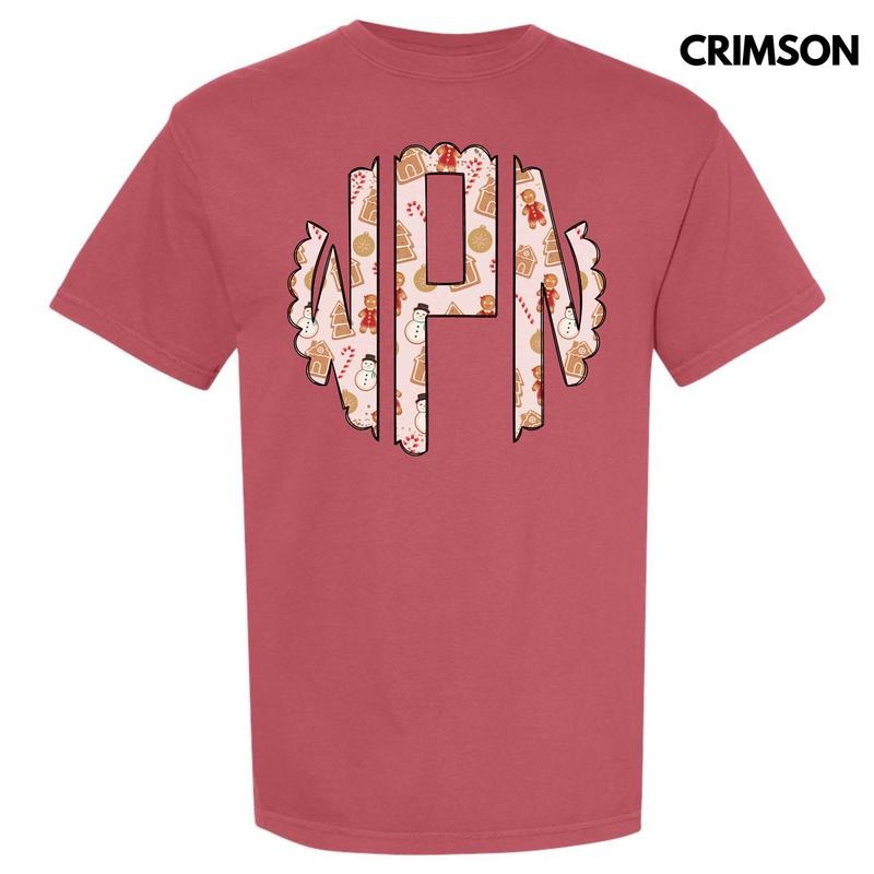 Cookie Christmas Monogram Comfort Colors T-Shirt 'NLB' Hoodie, Sweatshirt | GrindPrints.com