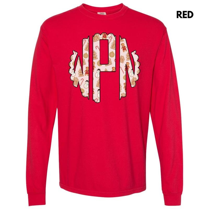 Cookie Christmas Monogram Long Sleeve Comfort Colors T-Shirt 'NLB' Hoodie, Sweatshirt | GrindPrints.com