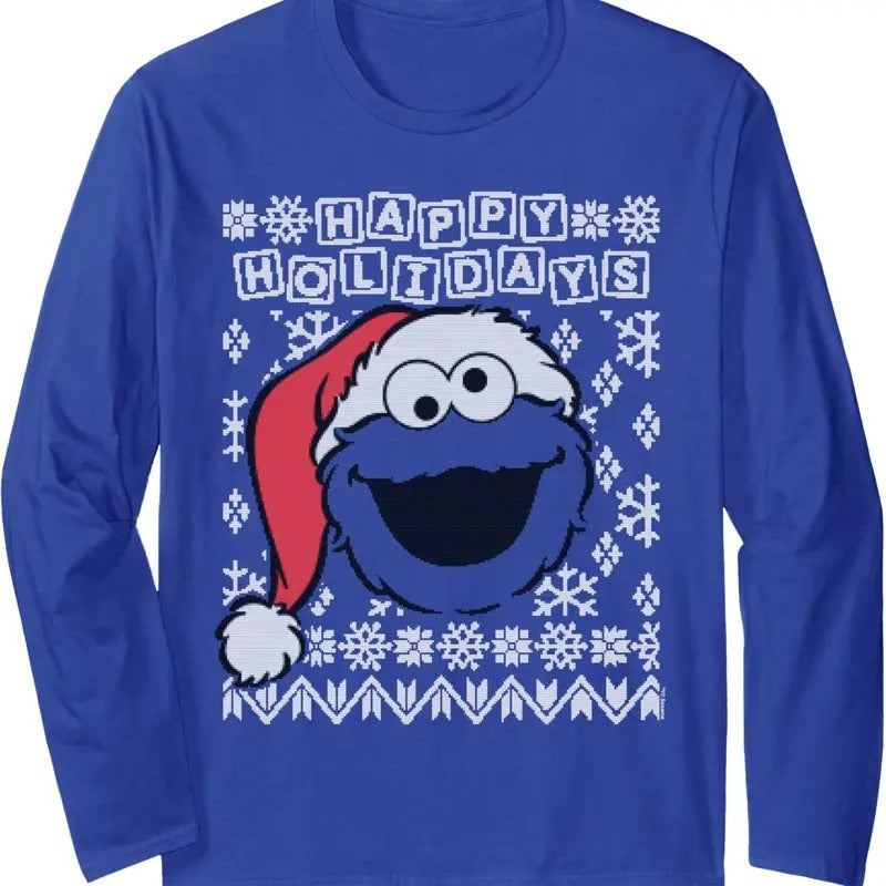 Cookie Monster Ugly Christmas Long Sleeve T-Shirt Hoodie, Sweatshirt | GrindPrints.com