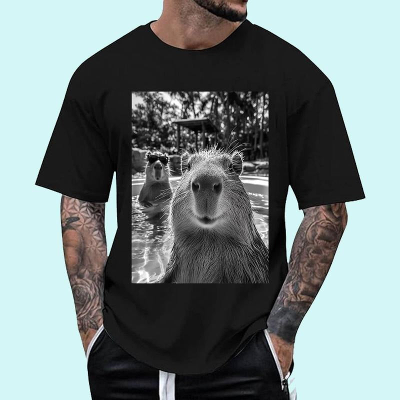 Cool Capybara Selfie T-Shirt | Tee For Men and Women, Unisex Cotton Hoodie, Sweatshirt | GrindPrints.com