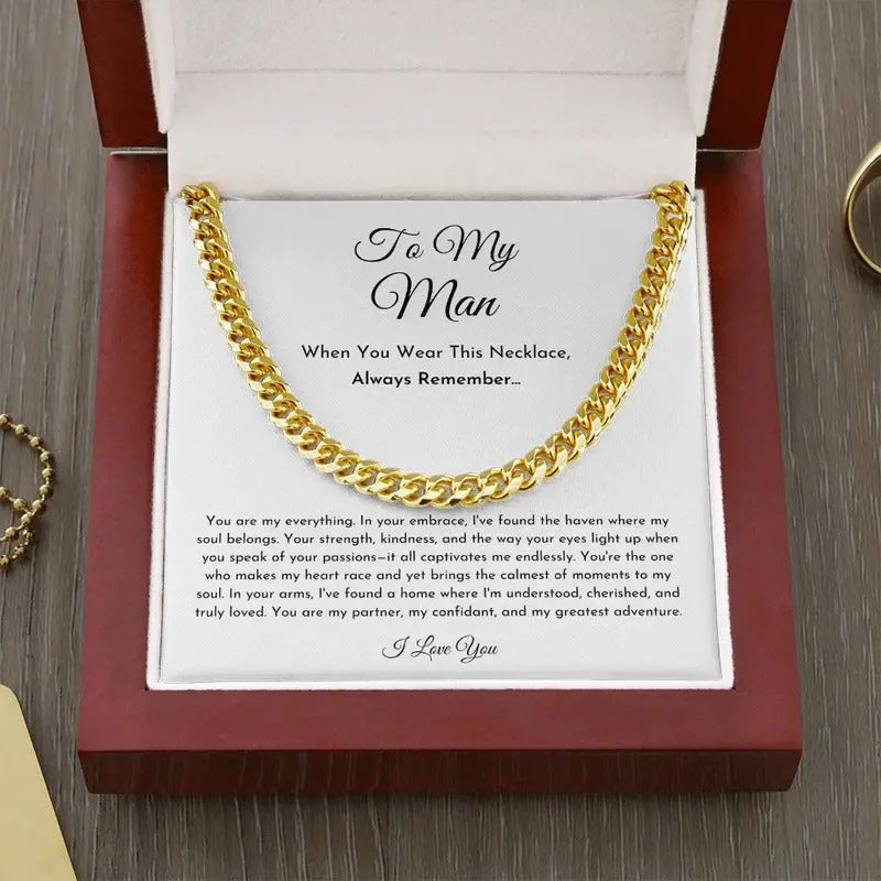 Cool Gifts For Guys, To My Man Necklace, Boyfriend Gift, Promise Necklace For Men, Cuban Chain Link Necklace, Valentine's...