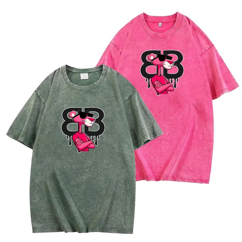 Cool Pink Panther Design Washed T-Shirt for Trendy Fashion Hoodie, Sweatshirt | GrindPrints.com