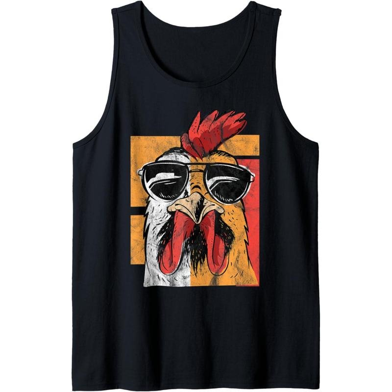 Cool Rooster Wearing Sunglasses Retro Vintage Chicken Tank Top Made USA T-Shirts, Hoodie, Sweatshirt