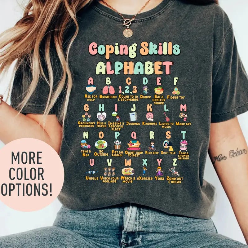Coping Skills Alphabet Shirt ABC Coping Skills Shirt Mental Health Awareness Shirt School Counselor Shirt School Psychologist Shirt T-Shirts, Hoodie, Sweatshirt