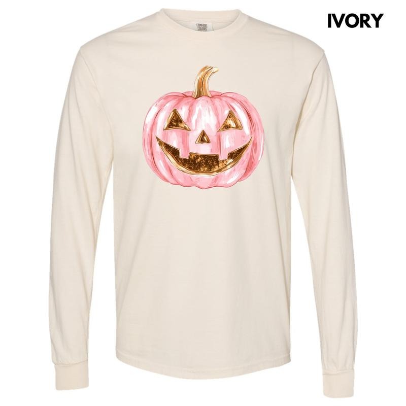 Copper & Pink Jack O Lantern Long Sleeve Comfort Colors T-Shirt 'NLB' Hoodie, Sweatshirt | GrindPrints.com