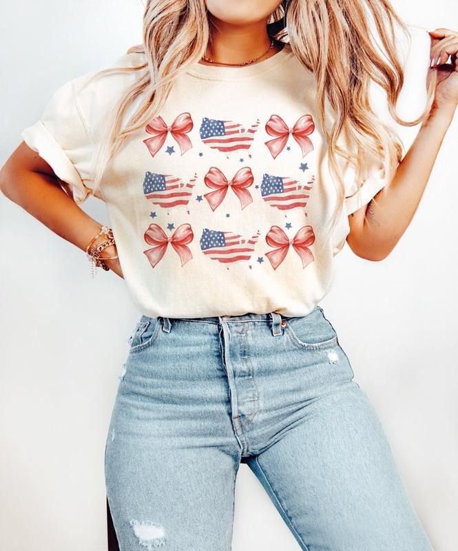 Coquette American Flag, Coquette Bow, 4th of July sublimation, America Tshirt Hoodie, Sweatshirt | GrindPrints.com