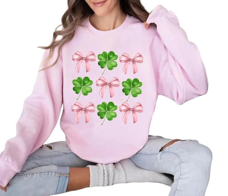 Coquette Bow And Clover Sweatshirt, Soft Girl Era Shirt, Aesthetic Shirt, St Pats Day Shirt, St Patrick's Day Patty's Day...
