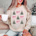 Coquette Bow Christmas Sweatshirt, Christmas Tree Shirt, Christmas Sweatshirt, Girly Christmas Sweater, Coquette Bow...