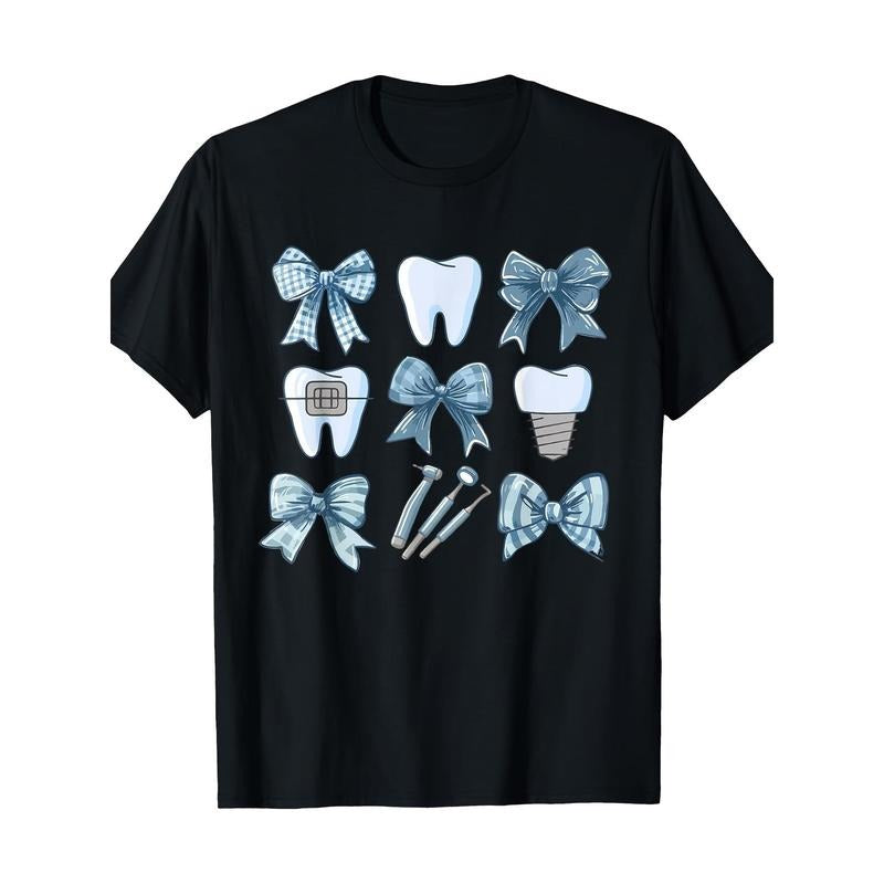Coquette Bow Cute Teeth Dentist Squad Dental Assistant T-Shirt Made in USA Hoodie, Sweatshirt | GrindPrints.com