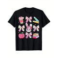 Coquette Bow Easter Bunny Teacher T-Shirt | 100% Cotton | Unisex Black Short Sleeve | Round Neck | Vibrant Digital Print...