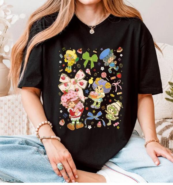 Coquette Bow Glitter Strawberry Shortcake Shirt, 80's Cartoon Characters Rainbow Shirt Hoodie, Sweatshirt | GrindPrints.com