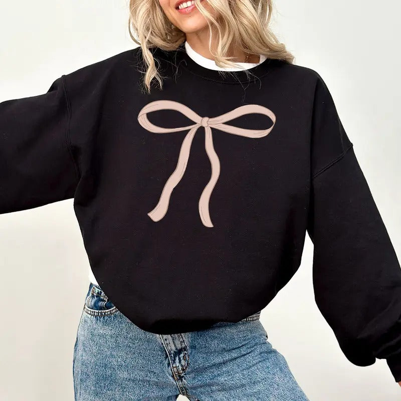 Coquette Bow Sweatshirt, Coquette Pink Bow Sweater, Coquette Aesthetic Crewneck Sweatshirt, Pink Ribbon Tee Shirt,...