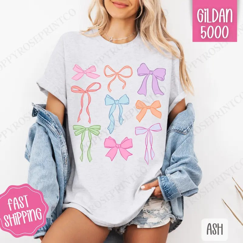 Coquette Bows Shirt Gildan, Bow Tee, Cute Women's Tshirt Plus Sizes Hoodie, Sweatshirt | GrindPrints.com
