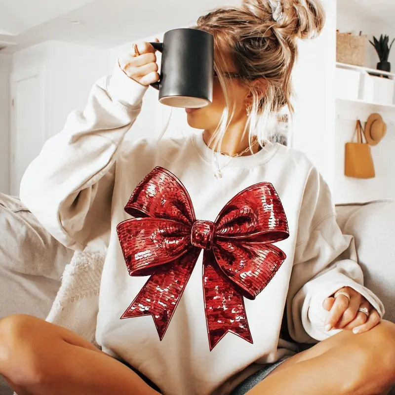 Coquette Shirt Glitter Bow Sequins Size Fabric T-Shirts, Hoodie, Sweatshirt