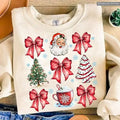 Coquette Christmas T-Shirt, Bow Christmas Tree Sweatshirt, Retro Santa Hot Cocoa Candy Cane Holiday Clothing, Girly Xmas...