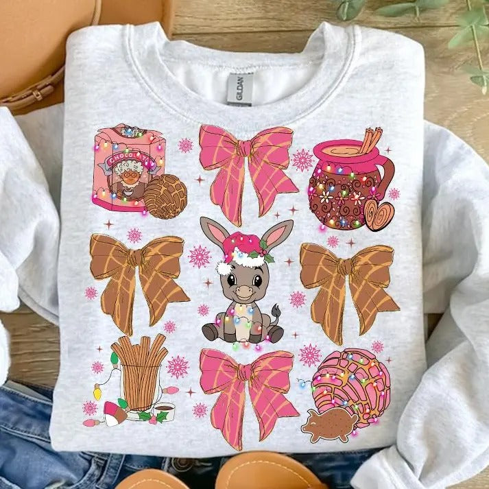 Coquette Christmas Tis The Season Sweatshirt, Mexican Christmas, Calories No Cuentan, Pink Spanish Christmas, Unisex Long...