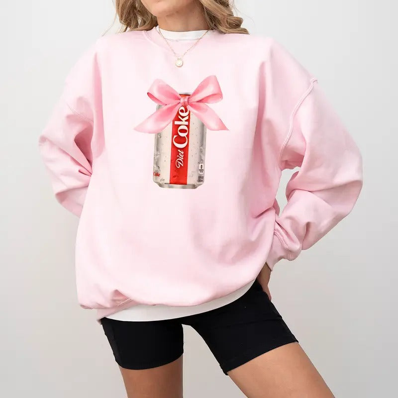 Coquette Diet Coke Sweatshirt, Diet Coke With Pink Bow Crewneck Sweatshirt, Diet Coke Meme, Coquette, Diet Coquette,...