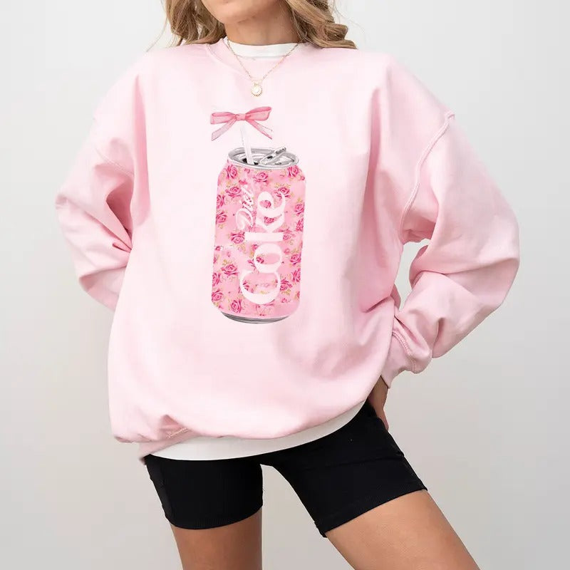 Coquette Diet Coke Sweatshirt, Floral Diet Coke Shirt, Cute Baby Pink Bow Tee, Trendy Soda Can With Roses, Fun Coke Lover...