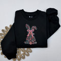 Coquette Easter Bunny Embroidered Sweatshirt, Trendy Easter Flower Sweatshirt, Women's Easter Rabbit Crewneck, Cute...