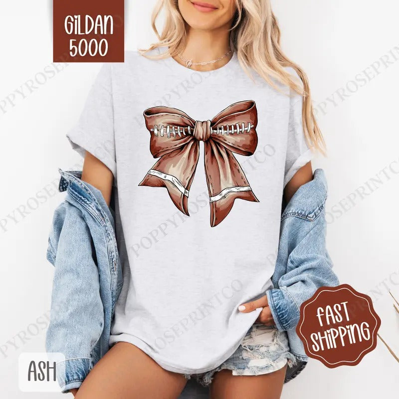 Coquette Football Bow Shirt Gildan, Trendy Women's Tee, Cute Women's Tshirt Plus Sizes Hoodie, Sweatshirt | GrindPrints.com