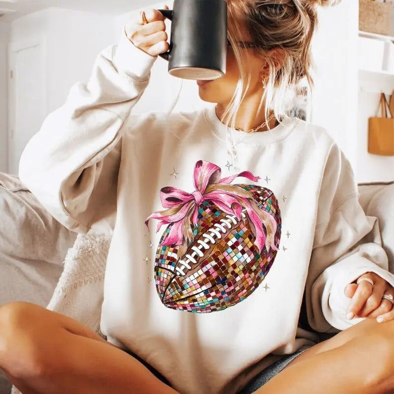 Coquette Football Sweatshirt, Football Bow Shirt, Football Mom Shirt, Game Day Sweatshirt, Fall Football , Football...