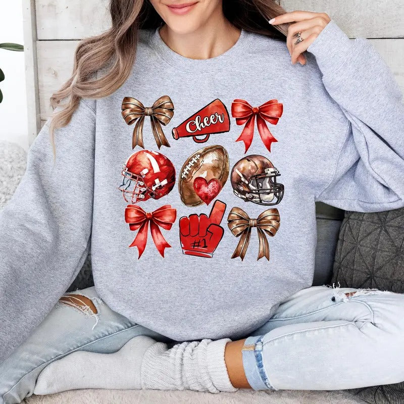 Coquette Game Day Shirt, Game Day Sweatshirt, F.ootball Mom Shirt, Sports Mom Sweater, Team Spirit Tee, Red Cheer Shirt...