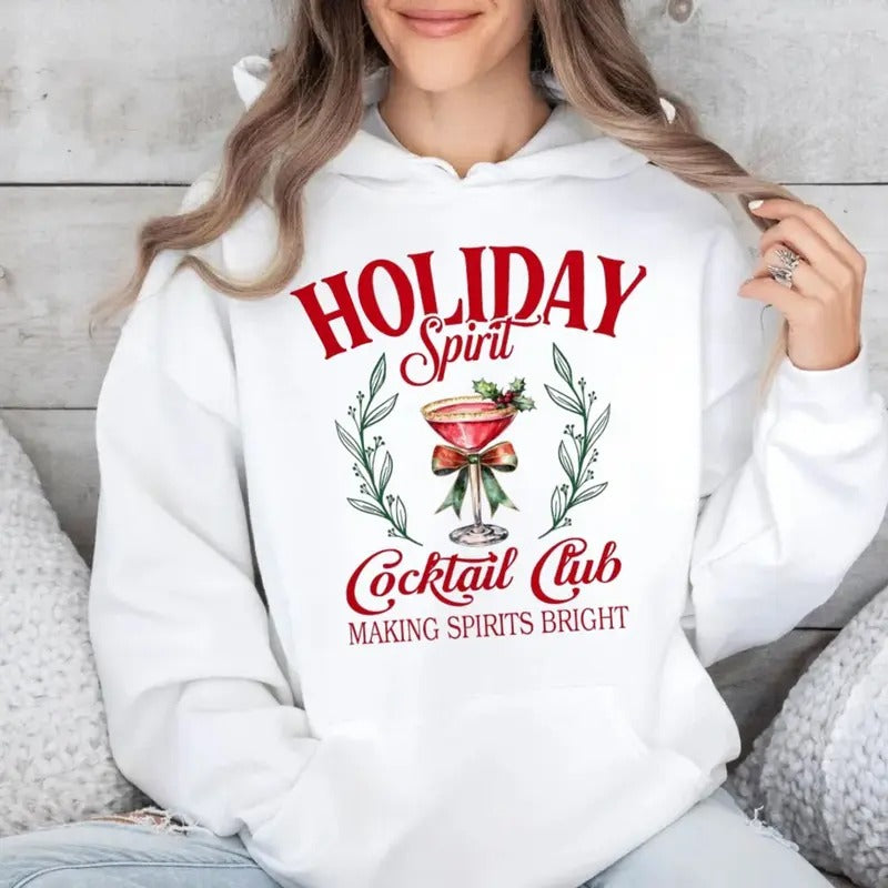Coquette Holiday Spirit Cocktail Club Shirt, Vintage Christmas Social Club Shirt, Mama Christmas Hoodie, Unisex Sweater...