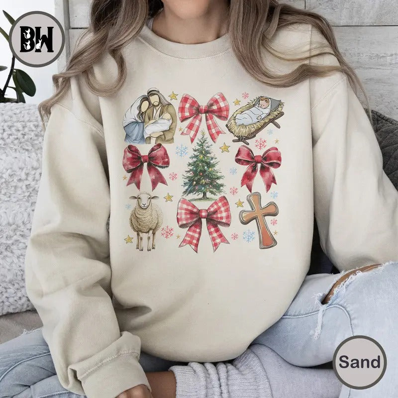 Coquette Jesus Christmas  Sweatshirt, Baby Jesus Shirt, Christian Christmas Shirt, Coquette Bow Shirt, Bible Verse Shirt,...