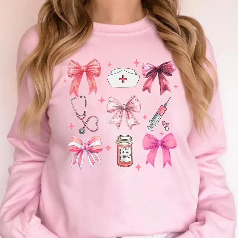 Coquette Nurse Pink Bow Nurse Girly Nurse Nurse Casual Comfort T-Shirts, Hoodie, Sweatshirt