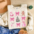 Coquette Pink Christmas Shirt, Pink Bow Christmas Sweatshirt, Trendy Santa Vintage Christmas, Christmas Tree Hoodie