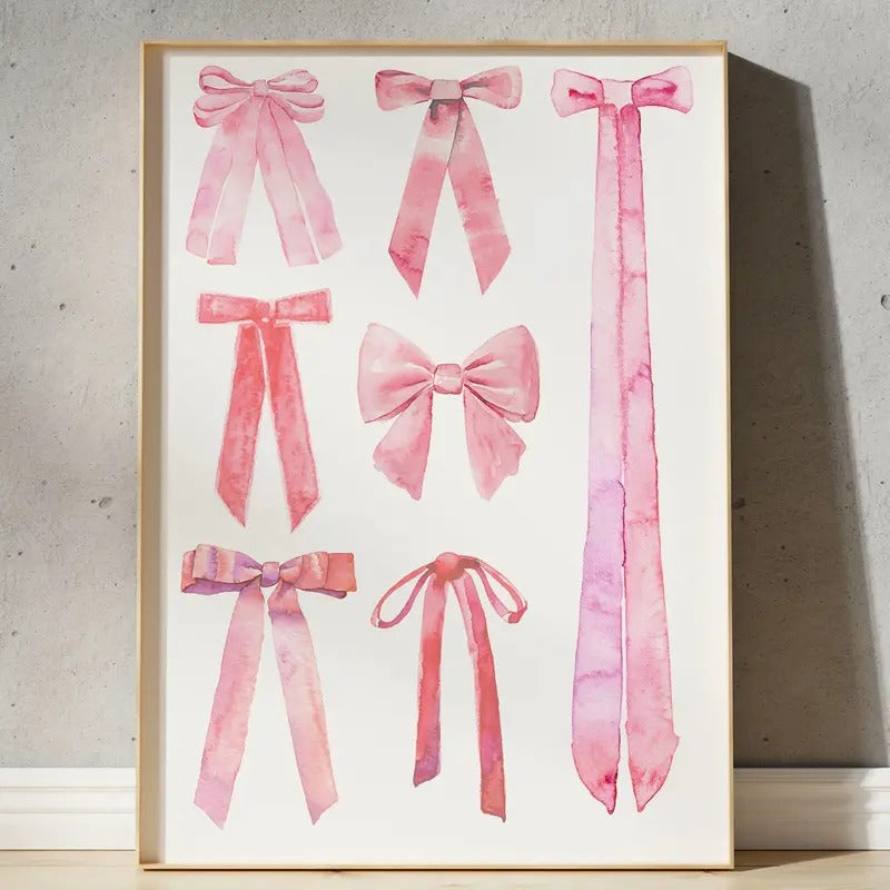 Coquette Room Decor, Pink Watercolor Bow Art Print, Pretty And Unique Wall Art For Bedrooms, Bathrooms, Bar Carts Print,...