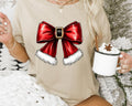 Coquette Santa Bow Christmas Shirt - Cute Holiday Graphic Tee, Casual Fall Softstyle Unisex T-Shirt