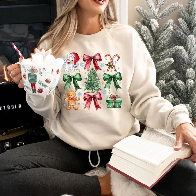 Coquette Santa Christmas Sweatshirt, Vintage Merry Christmas Tee Shirt, Merry Christmas Coquette Sweater, Women Xmas...