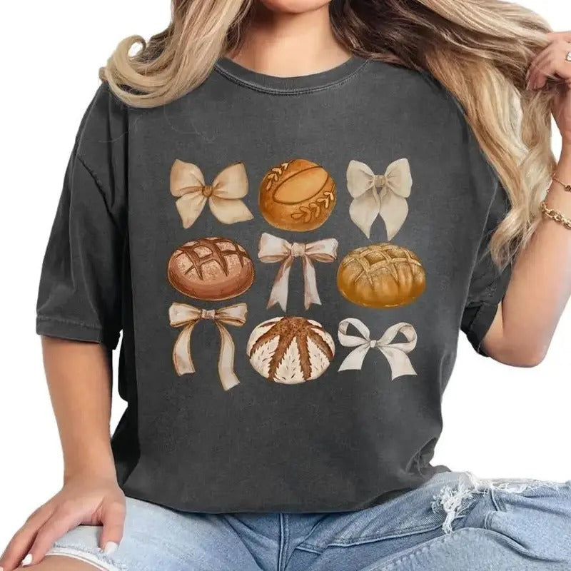 Coquette Sourdough T-Shirt, Women's Bread and Bows Graphic Tee, shirt hot trend 2025 Hoodie, Sweatshirt | GrindPrints.com