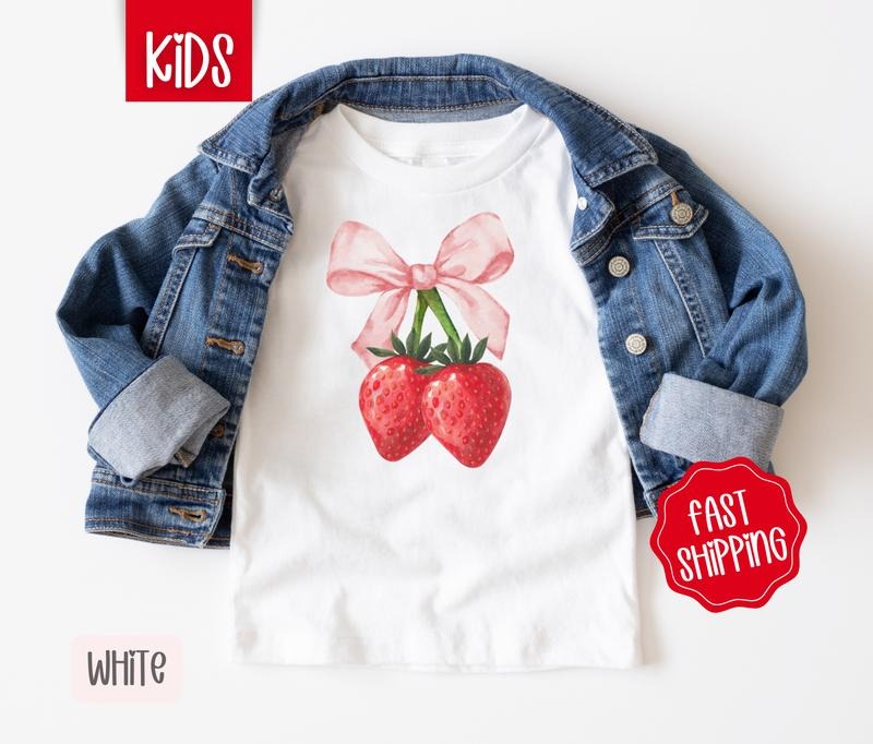 Coquette Strawberry Kids Shirt - Berry Bow Children's Tshirt - Cute Youth Tee Gildan Hoodie, Sweatshirt | GrindPrints.com